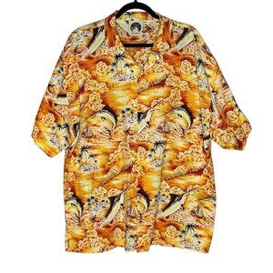 Mens Tropical Shirt XXL Swordfish Palm Trees Sailboats Flowers Sunshine Island